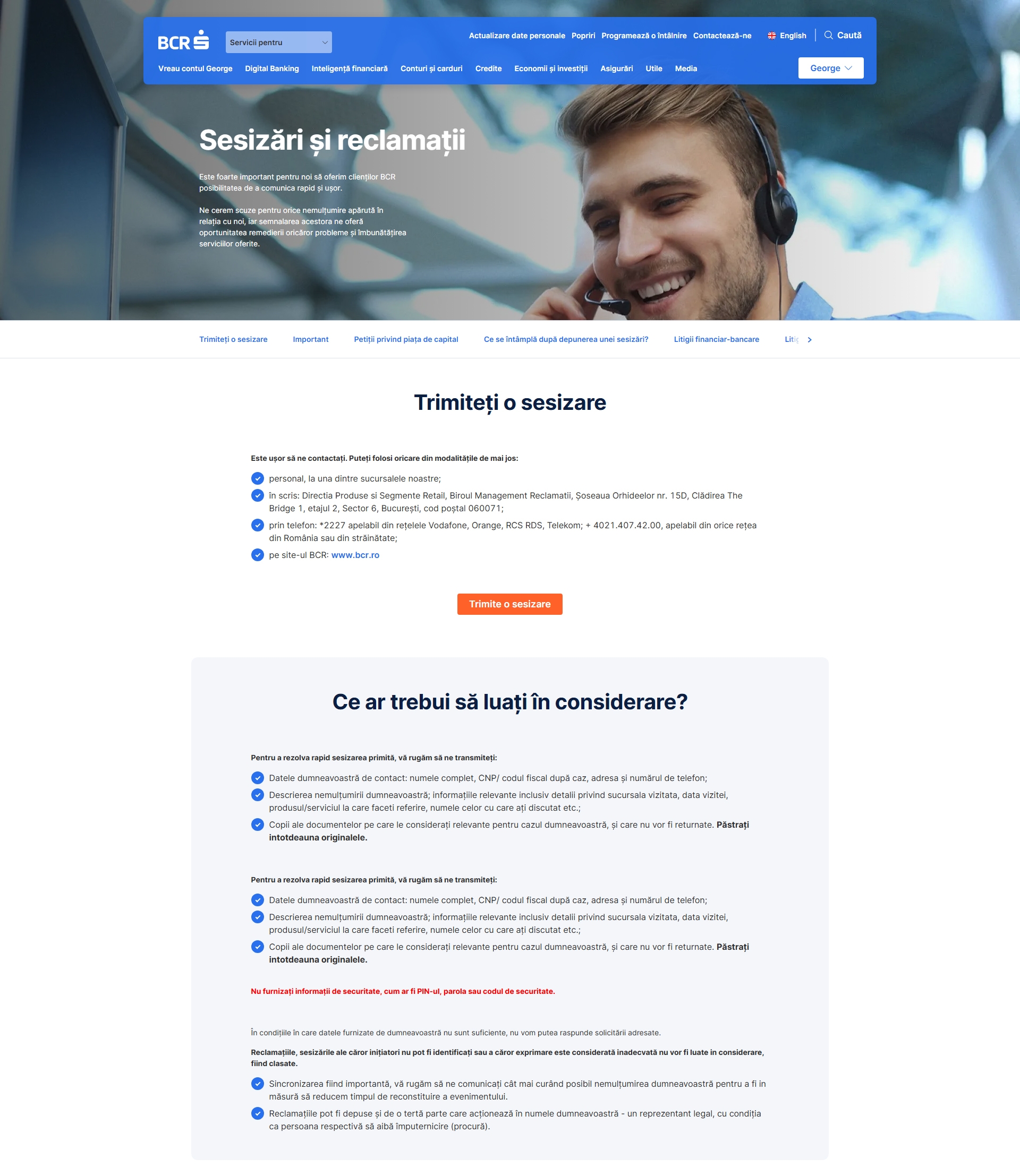 BCR Contact, Telefon, Servicii clienti