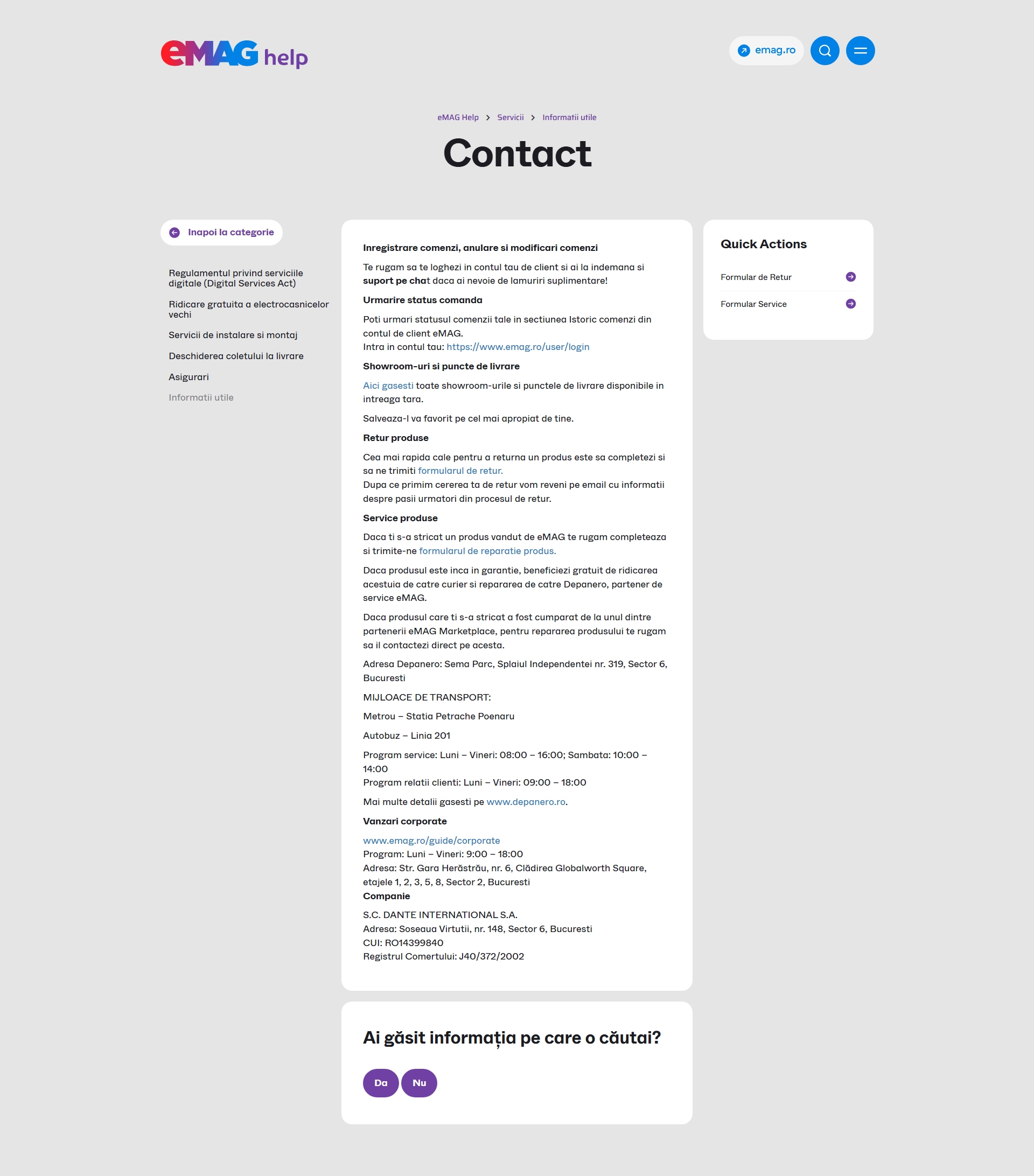eMAG Contact, Telefon, Servicii clienti