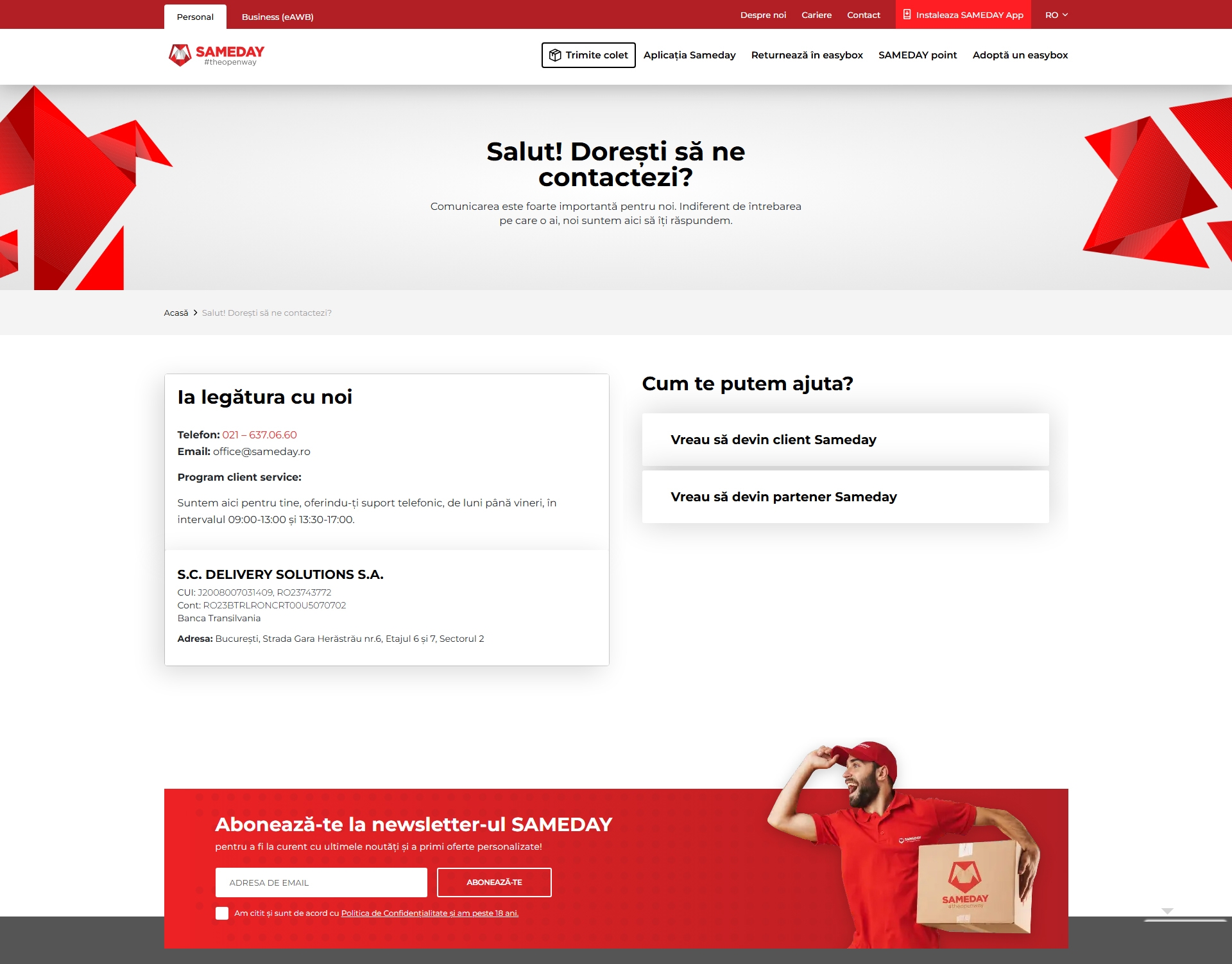Sameday Contact, Telefon, Servicii clienti