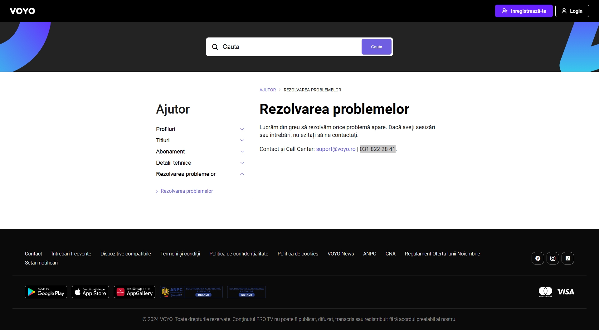 Voyo Contact, Telefon, Servicii clienti